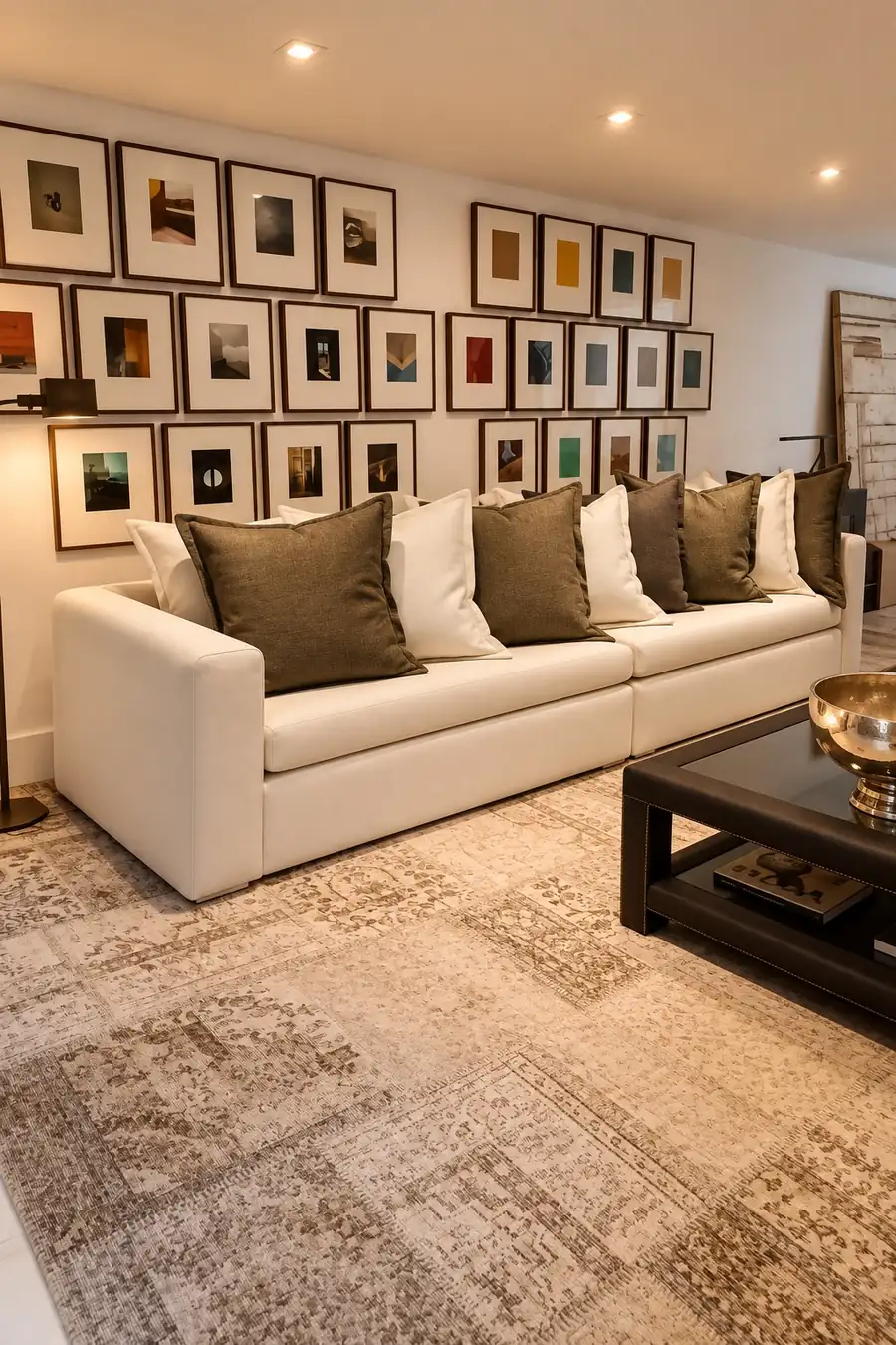 Sofá branco com almofadas decorativas sob medida